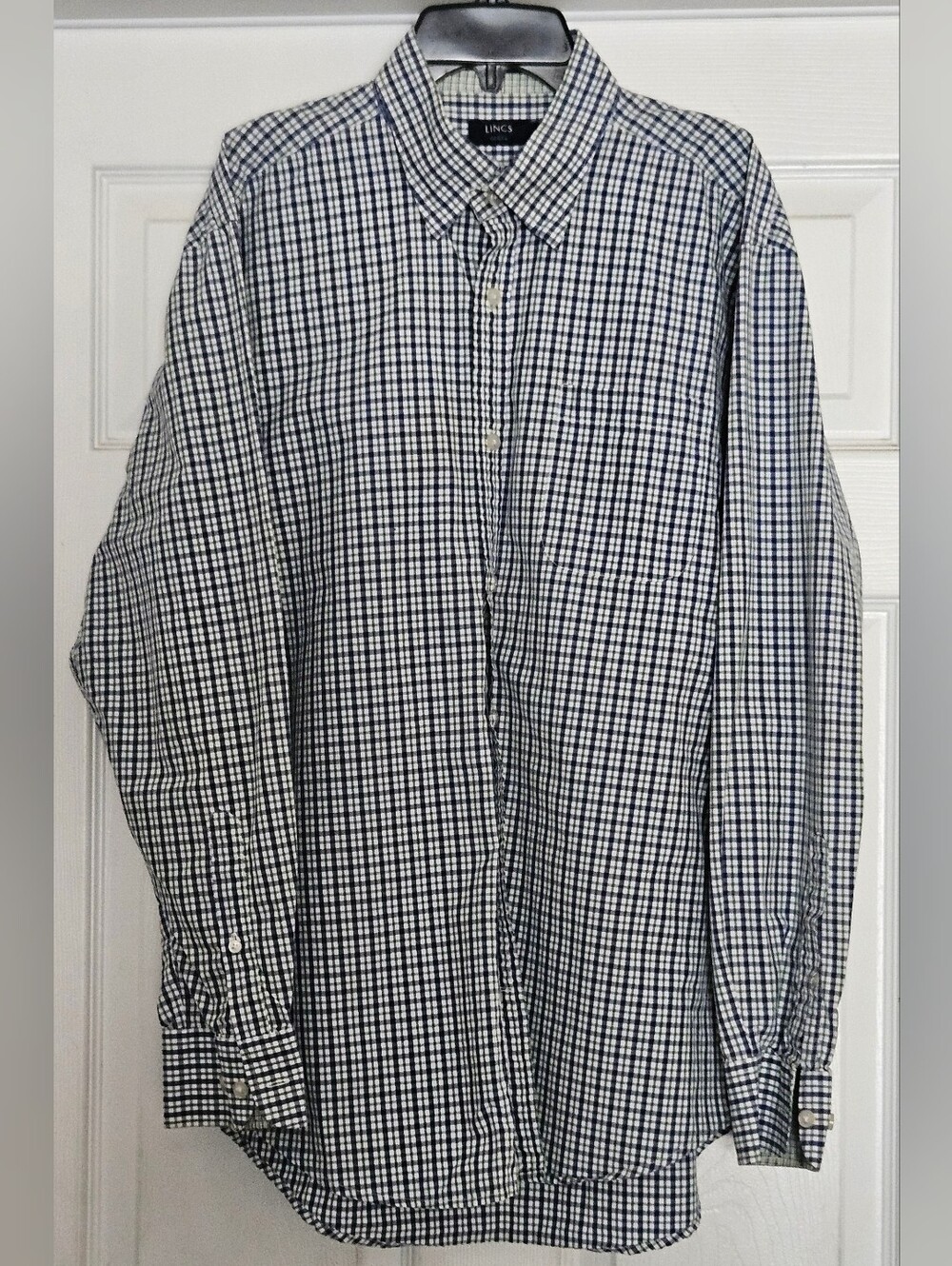 Lincs DC & Co Men's Navy & Green Gingham Button Down Dress Shirt Sz Large